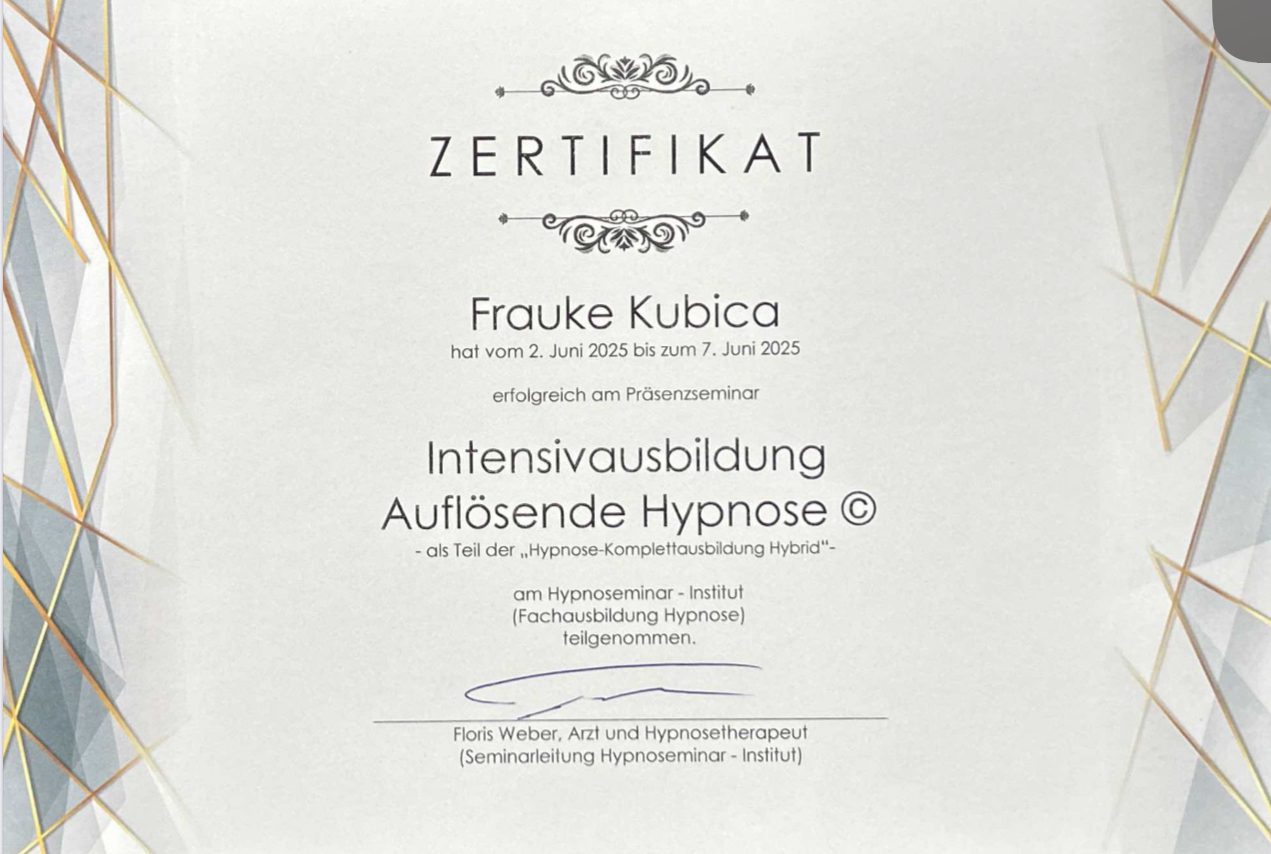 Auflösende Hypnose Zertifikat Auflösende Hypnose Zertifikat